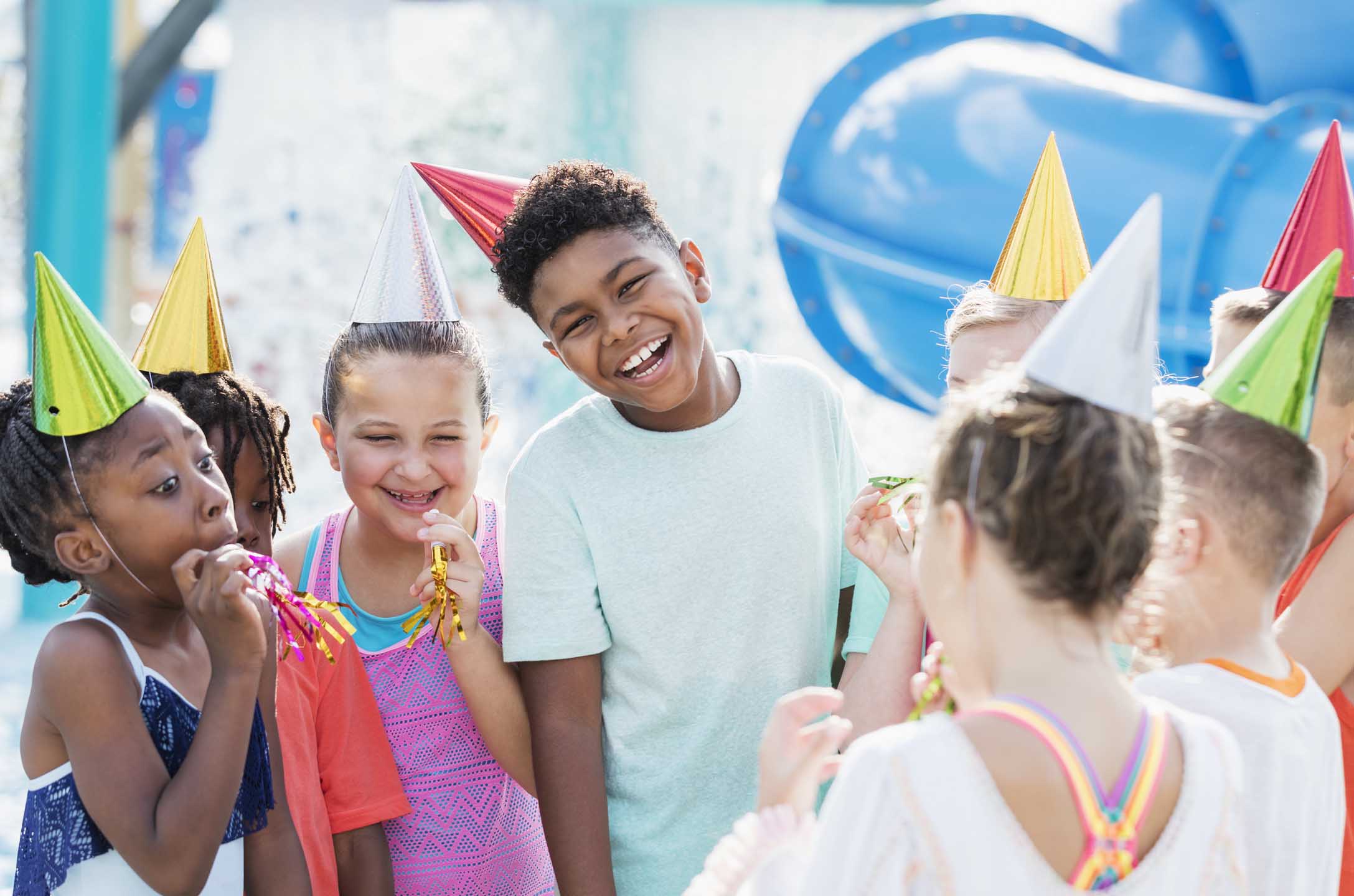 Group of children, birthday party at water park