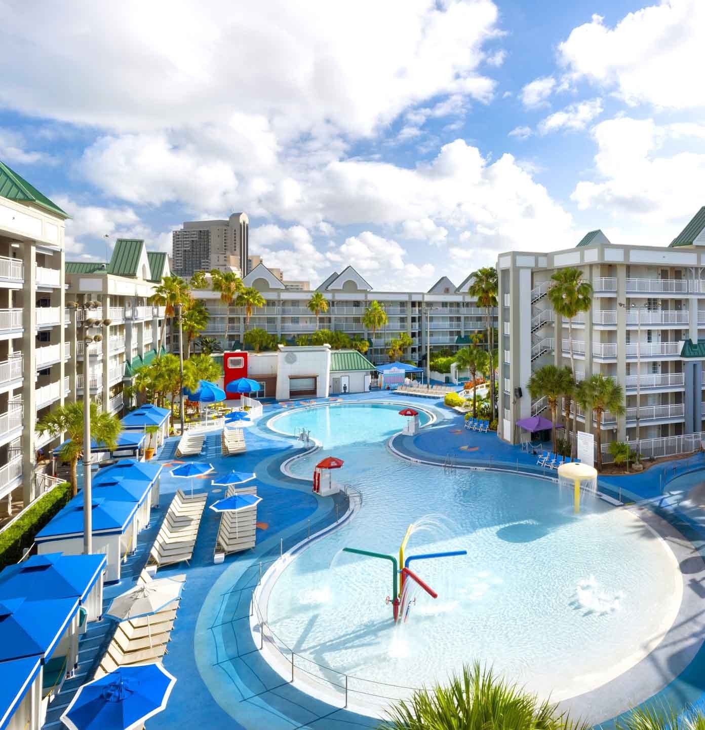 view of the waterpark and hotel