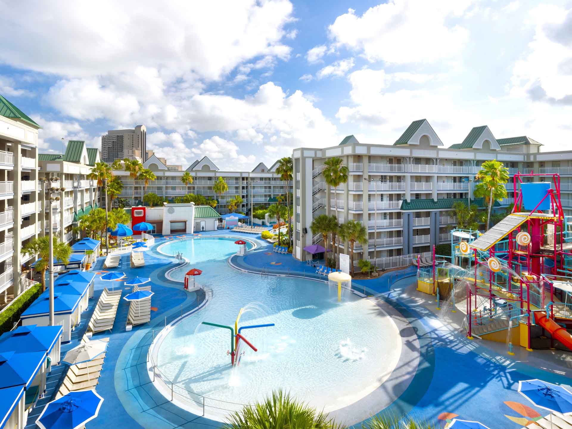view of the waterpark and hotel