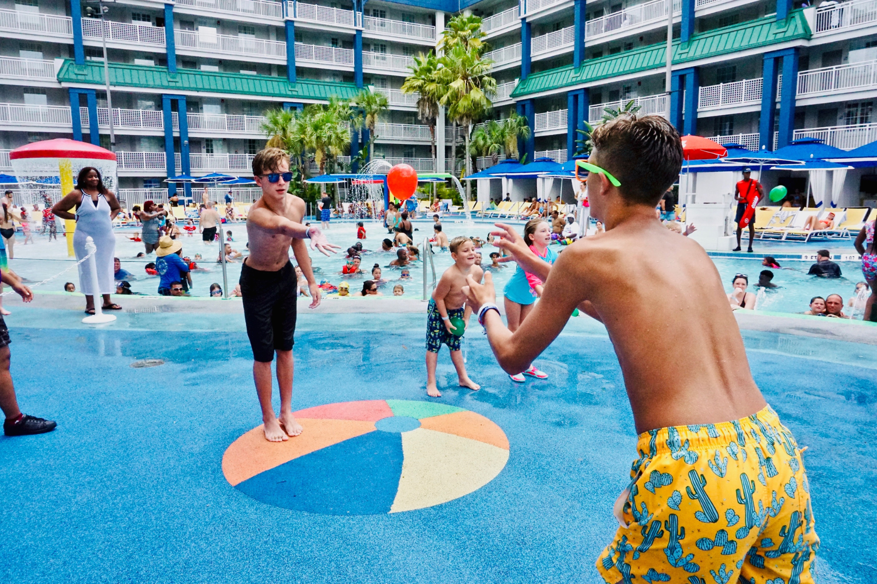 kids playing games poolside