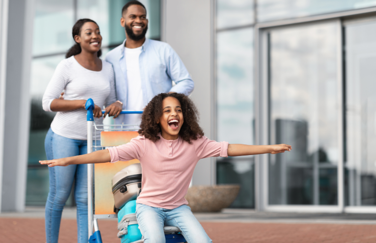 Family with luggage at the airport