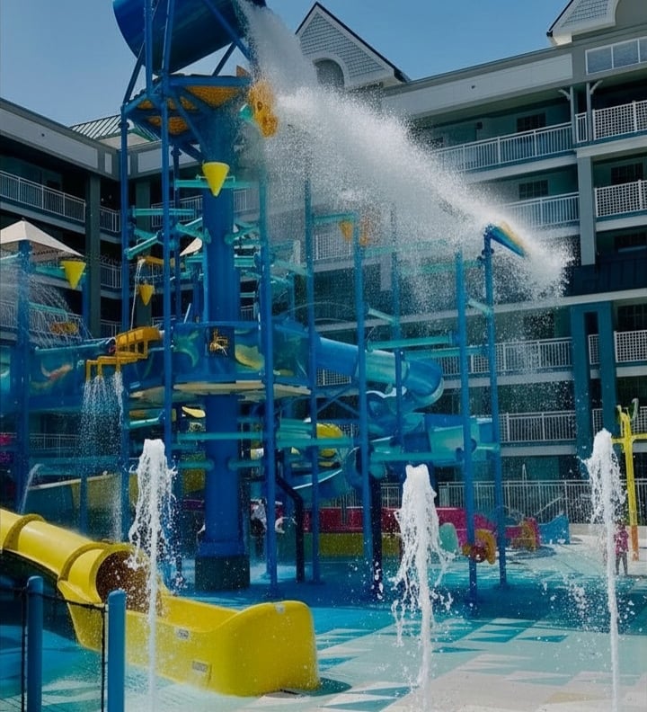 Aqua Cove as The Tipping Bucket dumps water on the playground below