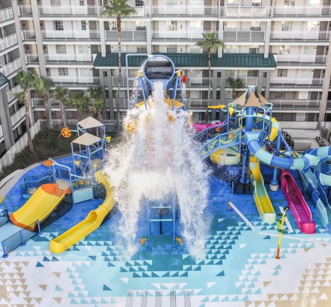 Aerial view of the Aqua Cove playground at Surf and Splash Orlando
