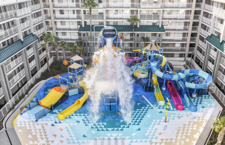 Aerial view of the Aqua Cove playground at Surf and Splash Orlando